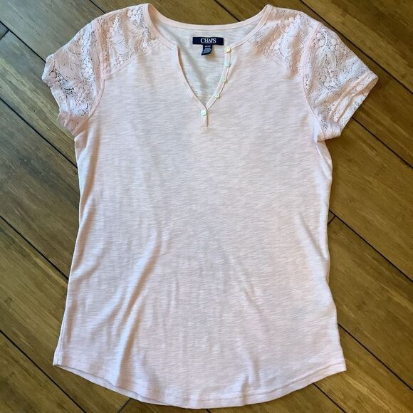 Chaps Soft Pink Henley Style Top - Picture 1 of 5